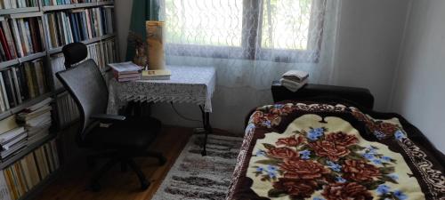 a bedroom with a bed and a desk and a window at 202 in Bijelo Polje