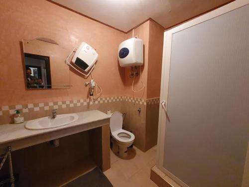 a bathroom with a toilet and a sink and a mirror at Jacaranda in Marrakesh