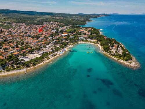 an aerial view of a island in the ocean at Villa Josipa with Private Heated Pool & Close to Beach in Supetar