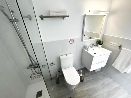 a bathroom with a toilet and a sink and a shower at Casa La Laja in San Juan de la Rambla