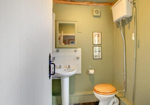 a bathroom with a toilet and a sink at Slaters Cottage in Little Langdale