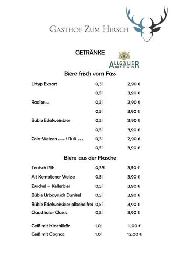 a screenshot of a menu for a restaurant with a goat head at Gasthof zum Hirsch in Krugzell