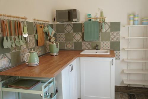 a kitchen with a counter with a sink and a counter sidx sidx at d'AntoMa - Guest House in Palestrina