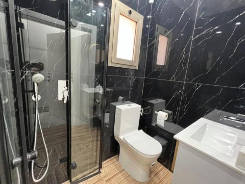 a bathroom with a toilet and a shower and a sink at בוטיק צ'יל אאוט - Boutique Chill Out in Eilat