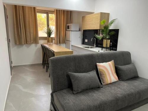 a living room with a couch and a kitchen at בוטיק צ'יל אאוט - Boutique Chill Out in Eilat
