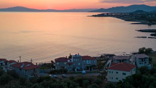 a group of houses on the shore of a body of water at Σελήνη in Kotrónion