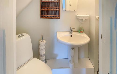 a small bathroom with a sink and a toilet at Amazing Home In Lindesberg With House Sea View in Lindesberg