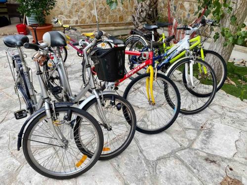 a group of bikes parked next to each other at Eleutheria beach villa by the beach in Torre Chianca