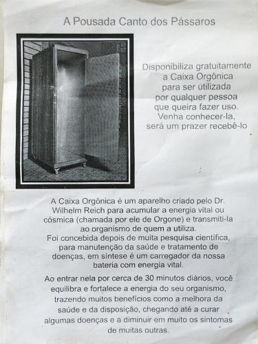 a page of a brochure for a gamma canadaada gamma doorassumes at Pousada Canto dos Passaros in Chapada dos Guimarães