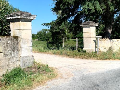 two stone pillars on the side of a road at La Lauze in Vielmur-sur-Agout
