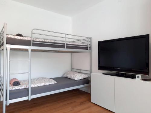 a bedroom with a bunk bed and a flat screen tv at Apartment Loyd, Tolmin - Most na Soči in Most na Soči