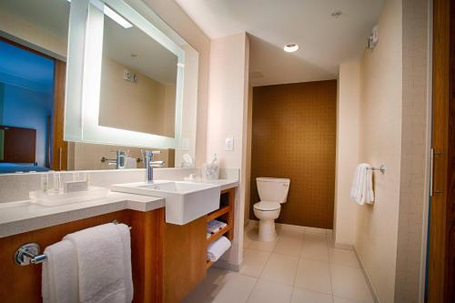a bathroom with a sink and a toilet and a mirror at SpringHill Suites by Marriott Canton in North Canton
