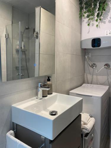 a bathroom with a white sink and a toilet at Allegra Suite in Málaga