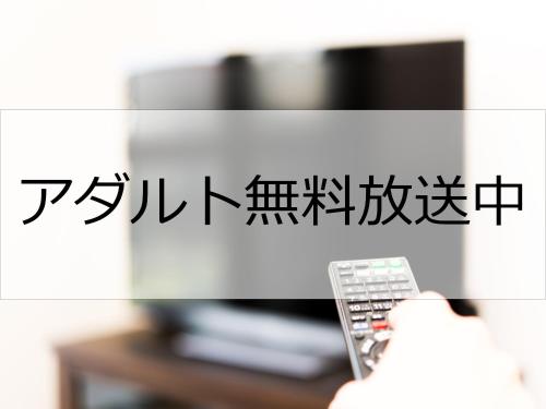 a person holding a remote control in front of a tv at Hotel Port Moji in Kitakyushu