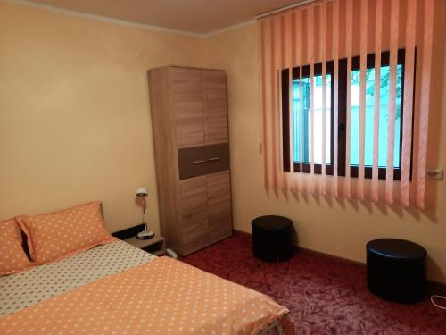 een slaapkamer met een bed en een raam bij Casa Vlad in Constanţa
