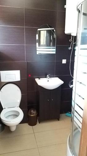 a bathroom with a toilet and a sink at Apart Magda 2 in Rewal