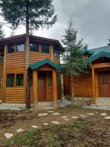 a log cabin with trees in front of it at Brvnara Ibar in Rožaje