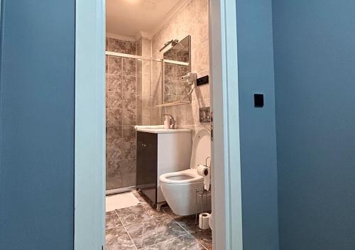 a bathroom with a toilet and a sink at OTTOMAN İSTANBUL AİRPORT OTEL in Istanbul