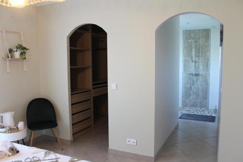 a room with a closet and a mirror at La Naillousaine in Nailloux