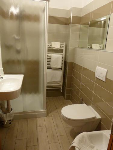 a bathroom with a toilet and a sink and a shower at Hotel Franca in Milano Marittima