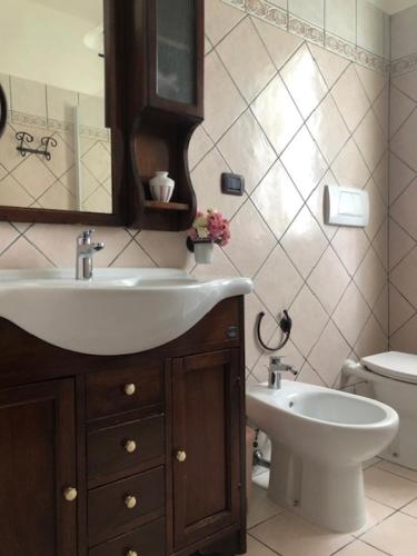 een badkamer met een wastafel en een toilet bij Il giardino delle rose in Spello