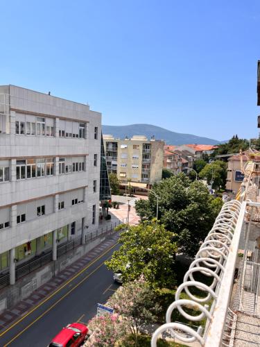 an aerial view of a city with a building at Mint Apartment in Tivat