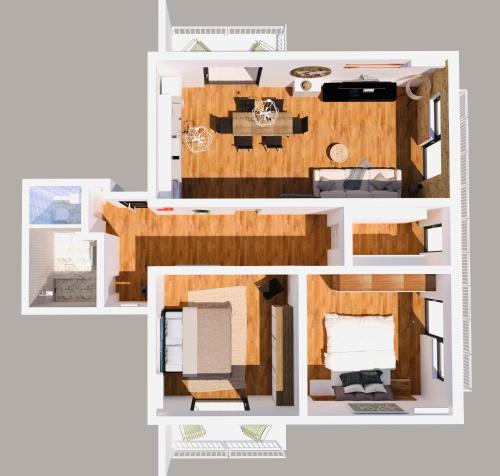 ブロダリツァにあるApartment Happyの家の平面図のレンダリング