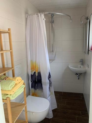 Ένα μπάνιο στο Ferienwohnung Wilde - Coriansberg