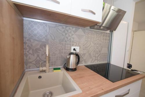 a small kitchen with a sink and a blender at Ivana C6 in Veli Lošinj