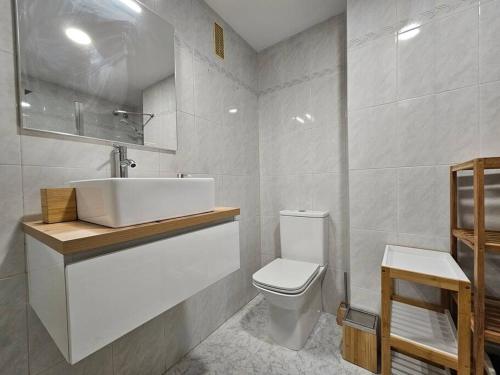 a bathroom with a white sink and a toilet at 627A Moderno Apto Oviedo centro in Oviedo
