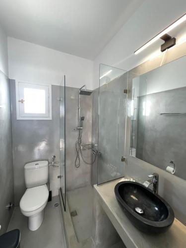 a bathroom with a sink and a toilet and a shower at Zoumis Residence in Naousa
