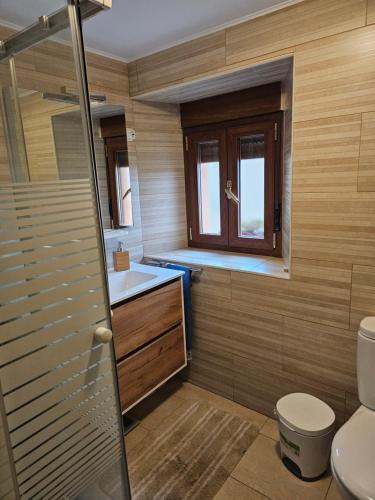 a bathroom with a toilet and a sink at El txoko de onso in Santibáñez de la Peña