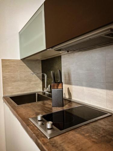 a kitchen with a sink and a counter top at Borna and Franko Rooms Split city centre in Split