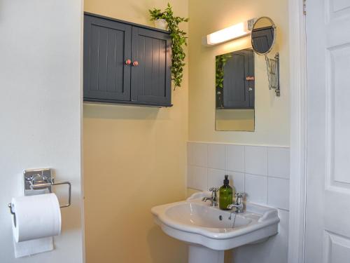 ein Bad mit einem Waschbecken und einem Spiegel in der Unterkunft Ellies Nook in Ireby