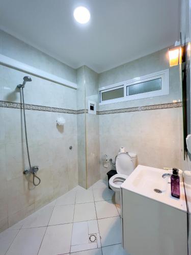 a bathroom with a shower and a toilet and a sink at Royal Rif Alhoceima Centre in Al Hoceïma