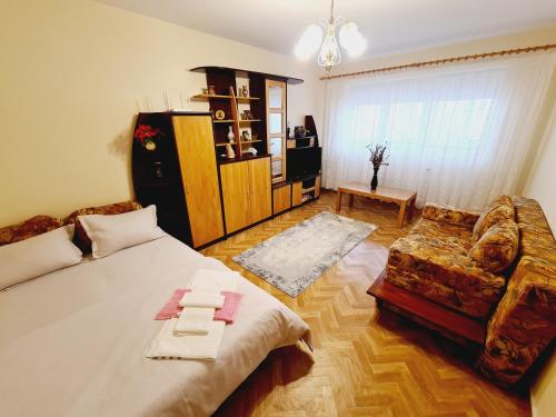 Ένα ή περισσότερα κρεβάτια σε δωμάτιο στο Apartament Slănic Prahova