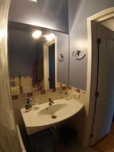 La salle de bains est pourvue d'un lavabo et d'un miroir. dans l'établissement Eksporta 10, LUX, à Riga