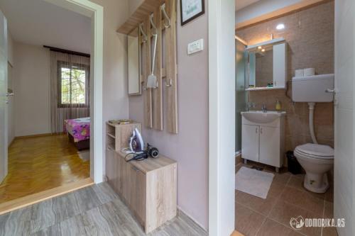 a bathroom with a toilet and a sink at Apartmani Nina S in Bajina Bašta