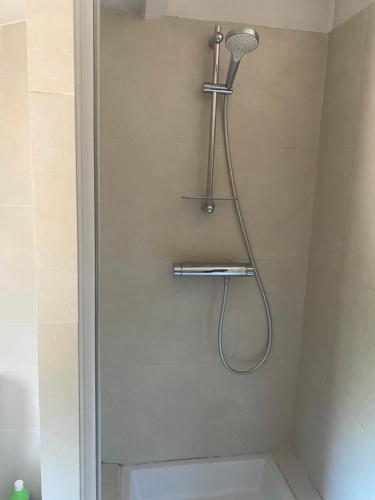 a shower with a shower head in a bathroom at Appartement les sablas in Saint-Tropez