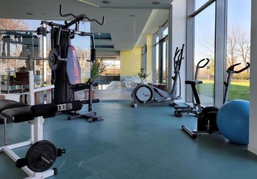 a gym with several different types of equipment in a room at ‘Good Feelings’ in Siófok