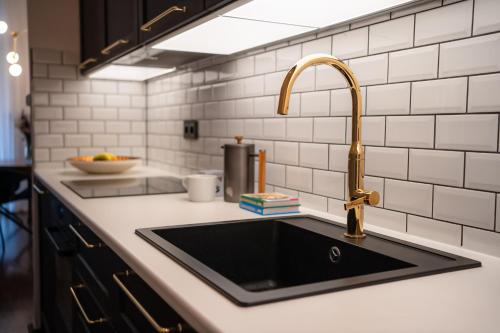 Кухня или мини-кухня в Designer Loft-Ferienwohnung im Zentrum mit Tiefgaragen-Parkplatz, Waschmaschine und Privatterrasse
