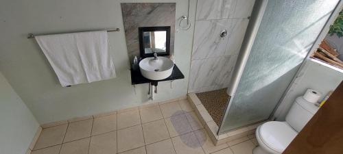 y baño con lavabo, aseo y espejo. en Luxury stays, en Empangeni