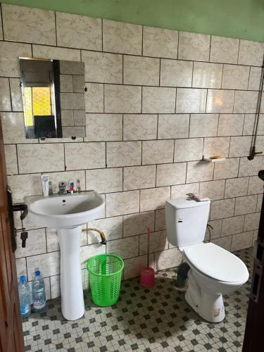a bathroom with a toilet and a sink at A&G Guest House in Kumba