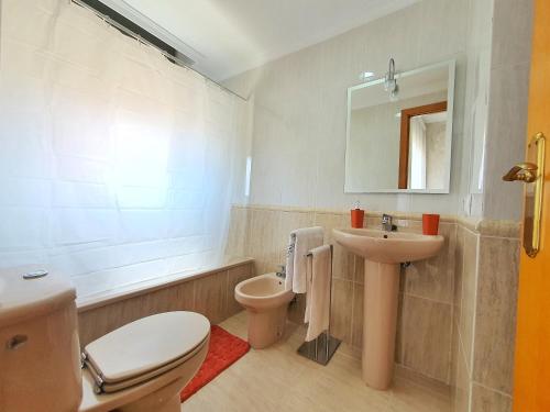 ein Badezimmer mit Waschbecken, Toilette und Spiegel in der Unterkunft Vistas al mar, céntrico y junto a la Estación - by Aloha Palma in Águilas