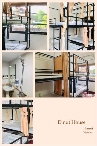 a collage of pictures of a bedroom with bunk beds at Dnut's House in Hanoi