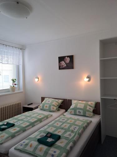 2 camas en una habitación de hotel con en Pension Dana Karaskova en Kutná Hora