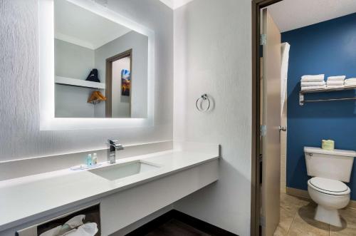 a bathroom with a sink and a toilet at Quality Inn South Bend near Notre Dame in South Bend