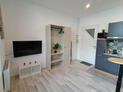 a living room with a flat screen tv on a wall at Studio cosy Brick Home Gare à 100m in Tonneins