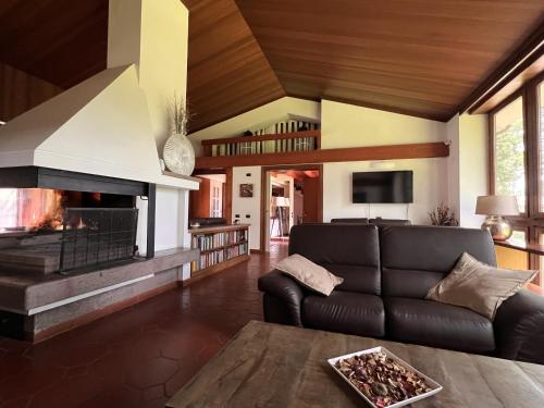 a living room with a couch and a fireplace at Guest House La Selvotta in Formello