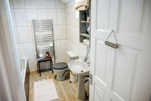 a small bathroom with a sink and a toilet at The Old Stable at Blackshaw Farm in Leek